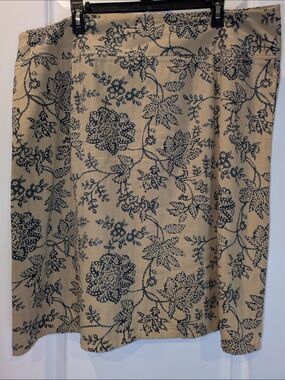 Eddie Bauer Skirt Size 20 Tan Blue Floral Cotton A-Line Knee Length